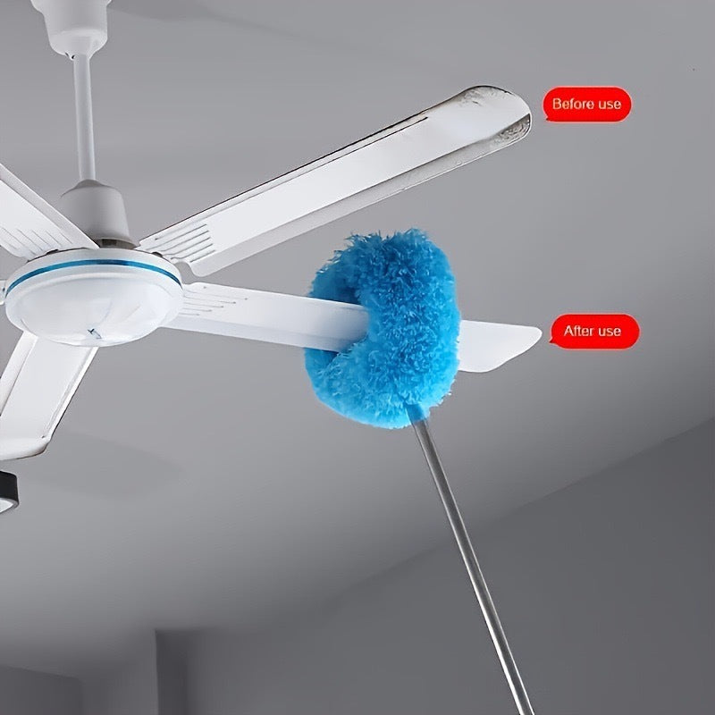 Blue 4 Pack Telescopic Microfiber Duster with Extendable Stainless Steel Pole - Anti-Static Ceiling Fan Cleaning Tool for High Reach & Tight Gaps - Washable & Compact Design (33cm - 80cm)