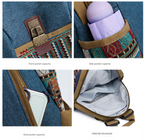 Vintage Denim Backpack with Boho Embroidery - Spacious Lightweight Daypack for Women - Casual Canvas Rucksack for Travel, School & Festivals (39cm Height)