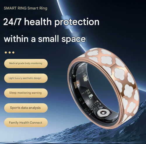 11# Striped Gold Smart Health Ring Tracker with Wireless Charging Case - Titanium Steel Fitness Wearable for Heart Rate, Sleep & Blood Oxygen Monitoring - Waterproof Wellness Device