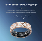 12# Striped Gold Smart Health Ring Tracker with Wireless Charging Case - Titanium Steel Fitness Wearable for Heart Rate, Sleep & Blood Oxygen Monitoring - Waterproof Wellness Device