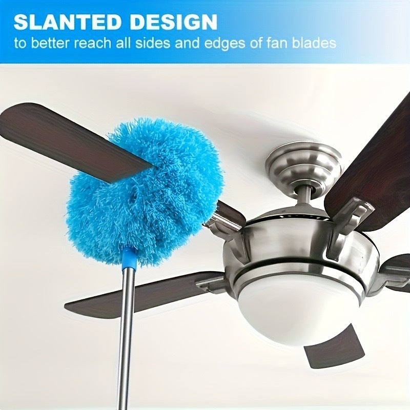 Green 4 Pack Telescopic Microfiber Duster with Extendable Stainless Steel Pole - Anti-Static Ceiling Fan Cleaning Tool for High Reach & Tight Gaps - Washable & Compact Design (33cm - 80cm)