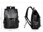 Black Men's Fashion PU Leather Backpack - Large Capacity 42cm Laptop Rucksack for University, Travel and Casual Business Use