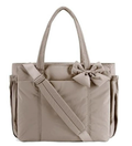 Camel Women's Quilted Puffer Tote Bag Large Capacity Lightweight Bow Handbag with Shoulder Strap 42cm for Gym Travel & Baby Care