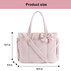 Camel Women's Quilted Puffer Tote Bag Large Capacity Lightweight Bow Handbag with Shoulder Strap 42cm for Gym Travel & Baby Care
