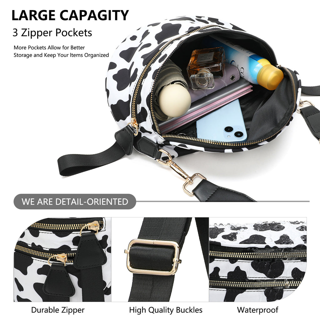 Black-and-white Checkered Pattern Women's Large Crescent Crossbody Bag Lightweight Oxford Cloth Shoulder Sling Purse Adjustable Strap for Travel Gym & Daily Use