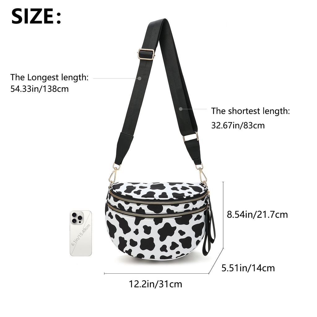 White-and-beige Checkered Pattern Women's Large Crescent Crossbody Bag Lightweight Oxford Cloth Shoulder Sling Purse Adjustable Strap for Travel Gym & Daily Use