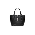 Black Women's Vegetable Tanned Leather Bucket Bag Minimalist Crossbody Handbag with Inner Canvas Pouch for Work Daily Use