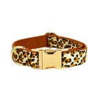 M Luxury 5 Piece Dog Harness and Collar Set Leopard Print with Leash Bow Tie & Waste Bag Holder Gold Metal Buckle Walking Gear