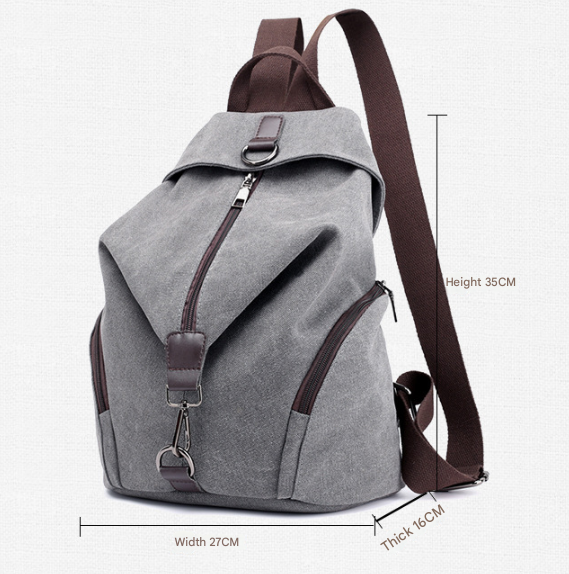 Grey Women's Vintage Canvas Backpack Casual Daypack Retro College School Bag Large Capacity Rucksack for Travel Work & Daily Use