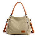 Khaki Women's Canvas Hobo Handbag Large Shoulder Tote Bag Adjustable Crossbody Strap Casual Purse 40cm for Work School Travel