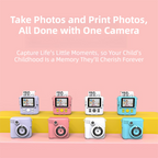 Pink ABS-681 Portable Kids Mini Digital Polaroid with 32GB Card,  3 Rolls Printing Paper & 6 Color Pens - Instant Print Thermal Photo Printer for DIY Fun