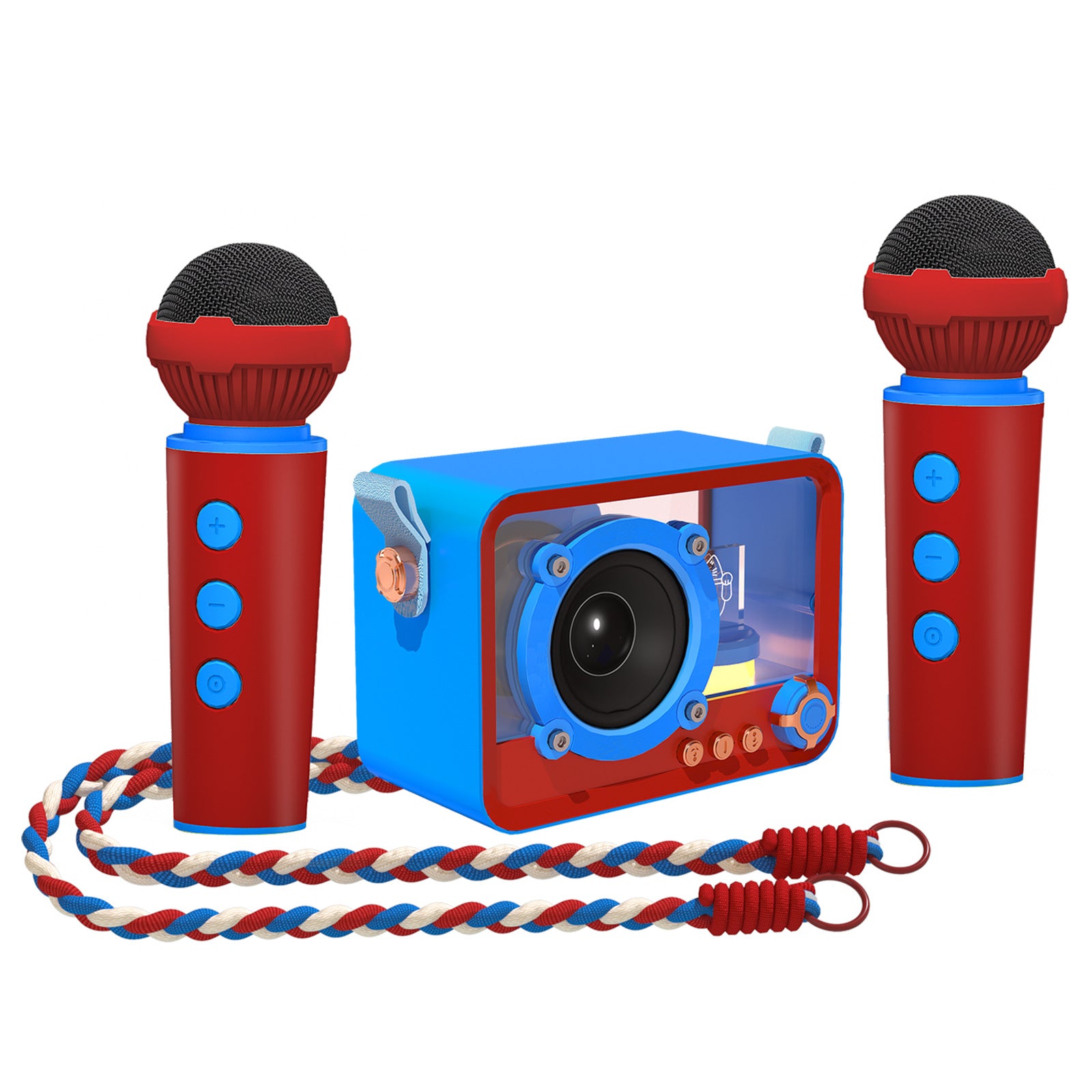 Blue Portable Mini Bluetooth Karaoke Speaker & Dual Microphone Set - Home KTV Gift for All Ages