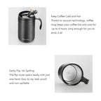 Black Portable Pour Over Coffee Maker Set Insulated Stainless Steel Travel Mug with Reusable Drip Filter and Spoon 3 Piece Kit