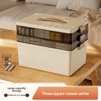 Cream white Large 3 Layer Medicine Storage Box Portable First Aid Kit Organiser with Handle Multi Compartment Container for Family Home Use