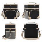 Black Dual Layer Insulated Lunch Bag 12L Large Capacity Cooler Tote with Adjustable Strap Leakproof Thermal Food Carrier for Work Picnic and Camping