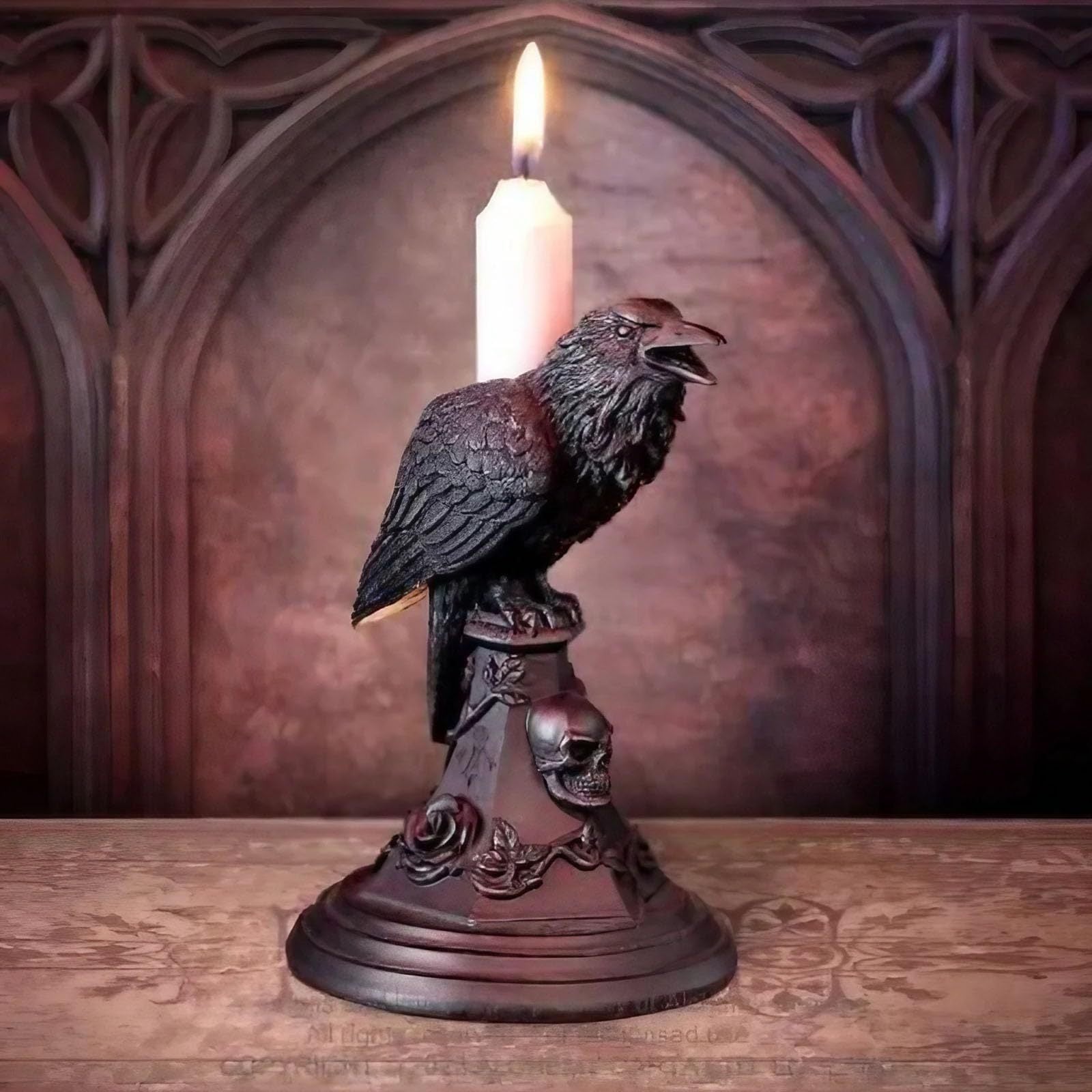 2-PCS Resin Gothic Raven Candlestick Holder Halloween Home Decor Vintage Animal Statue Candle Stand for Table Centerpiece and Party