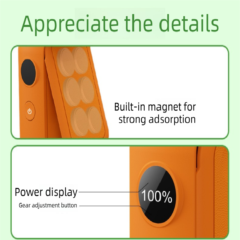 White Portable Handheld Fan 350 Degree Rotation Foldable Neck Hanging Waist Fan with Magnetic Base LED Display 5 Speed Personal Fan
