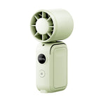 Light green Portable Handheld Fan 350 Degree Rotation Foldable Neck Hanging Waist Fan with Magnetic Base LED Display 5 Speed Personal Fan