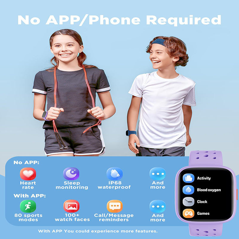 Purple Kids Smart Watch Fitness Tracker with Pedometer Heart Rate Monitor and 14 Sport Modes IP68 Waterproof Watch for Boys and Girls