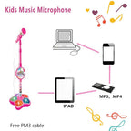 Black Kids Star Karaoke Microphone Stand Adjustable Height Music Toy with Flashing Lights and MP3 Connectivity for Boys and Girls