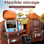 2-PCS Beige PU Leather Car Back Seat Organizer Kick Mat with Touch Screen Tablet Holder Multi-Pocket Travel Storage Bag