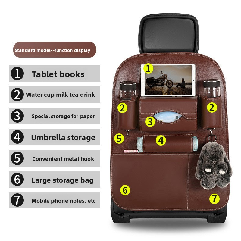 2-PCS Orange PU Leather Car Back Seat Organizer Kick Mat with Touch Screen Tablet Holder Multi-Pocket Travel Storage Bag