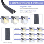 Grey Hands-Free USB Rechargeable Neck Reading Light 3 Colour Modes Flexible LED Book Lamp for Night Reading Knitting Repairing