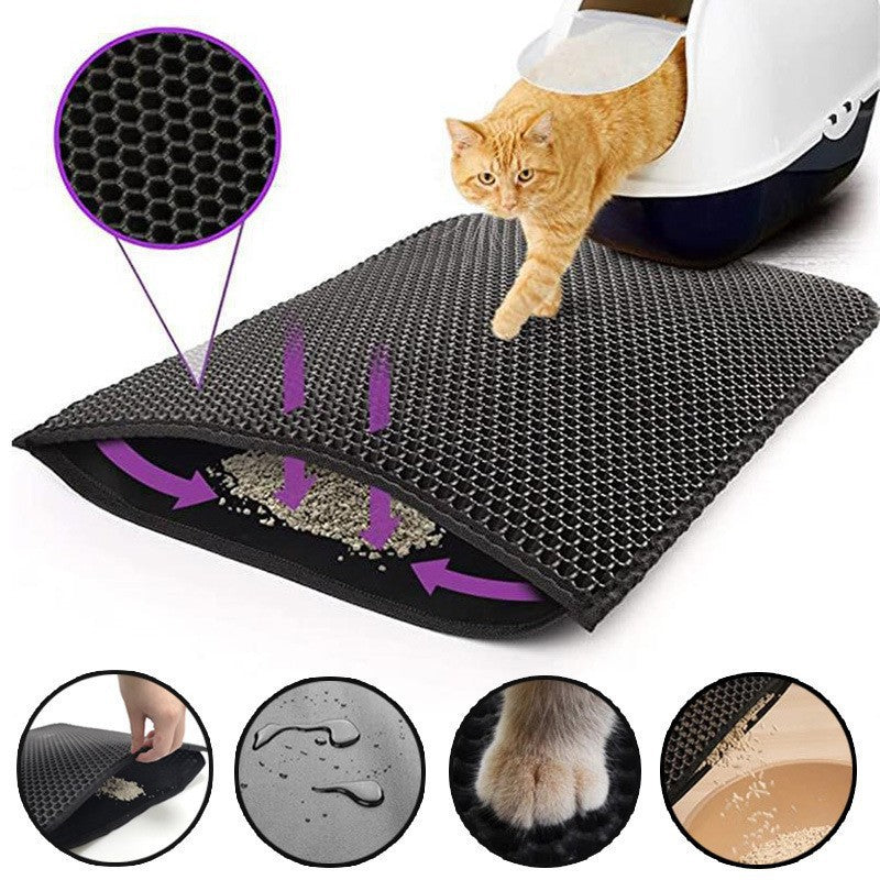 2-PCS Pink Double Layer Cat Litter Mat Honeycomb Design Waterproof EVA Trapping Mat for Litter Box Tracking Control 40x50cm Easy Clean Australian Pet Supplies