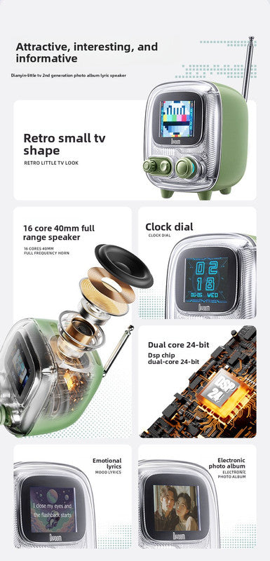 Green Retro Pixel Art Bluetooth Speaker Smart Desktop Audio with LED Display DIY Animation Alarm Clock and Mini Games