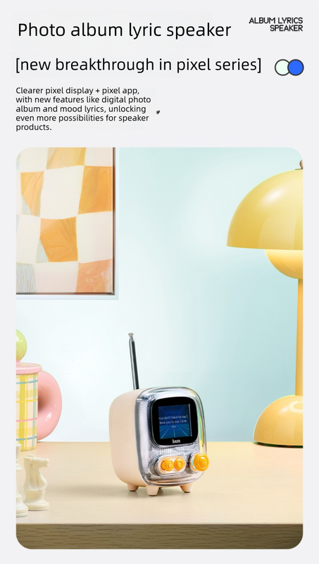 White Retro Pixel Art Bluetooth Speaker Smart Desktop Audio with LED Display DIY Animation Alarm Clock and Mini Games