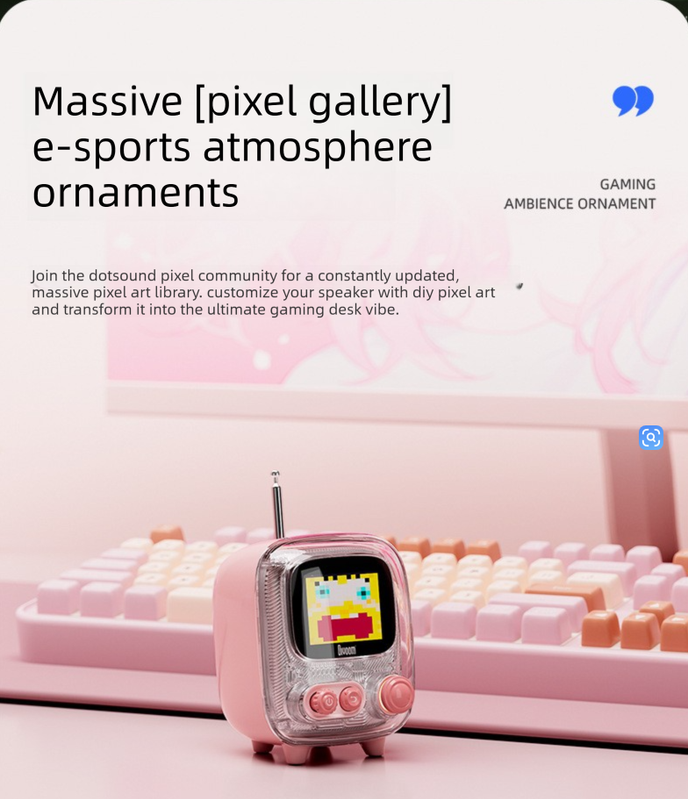 White Retro Pixel Art Bluetooth Speaker Smart Desktop Audio with LED Display DIY Animation Alarm Clock and Mini Games