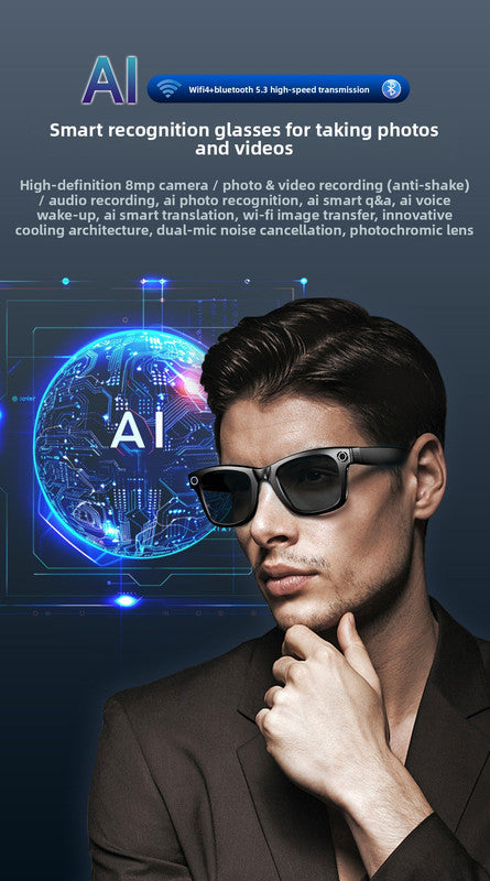 Smart AI Camera Glasses White Frame with Red Mirror Lenses - 8MP HD Video Recording with EIS Stabilization - Bluetooth Audio, WiFi Transfer & AI Voice Control - Stylish Eyewear for Sports & Travel