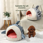 Novelty Shark Pet Cave Bed Enclosed Cozy Sleeping Nest for Cats and Small Dogs Soft Flannel Year Round Comfort Light Gray L Size