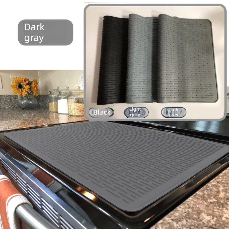 Silicone Stove Top Cover 92x52cm Heat Resistant Electric Cooktop Protector Mat for Kitchen Benchtop and Laundry Dark gray