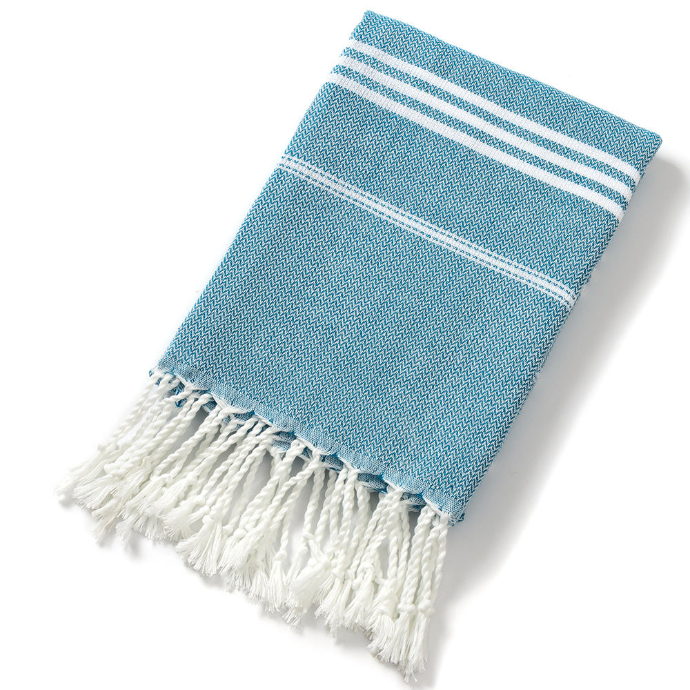 3 Pack Turkish Style Beach Towel Set 90x180cm - Quick Dry Lightweight Large Peshtemal Bath Sheet with Tassels - Brown, Blue&Orange