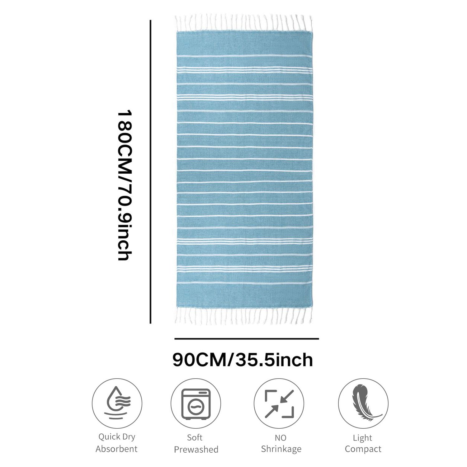 3 Pack Turkish Style Beach Towel Set 90x180cm - Quick Dry Lightweight Large Peshtemal Bath Sheet with Tassels - Brown, Blue&Orange