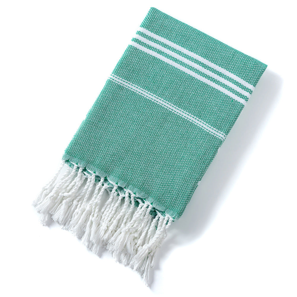 3 Pack Turkish Style Beach Towel Set 90x180cm - Quick Dry Lightweight Large Peshtemal Bath Sheet with Tassels - Emerald green, Light Gray & Pink