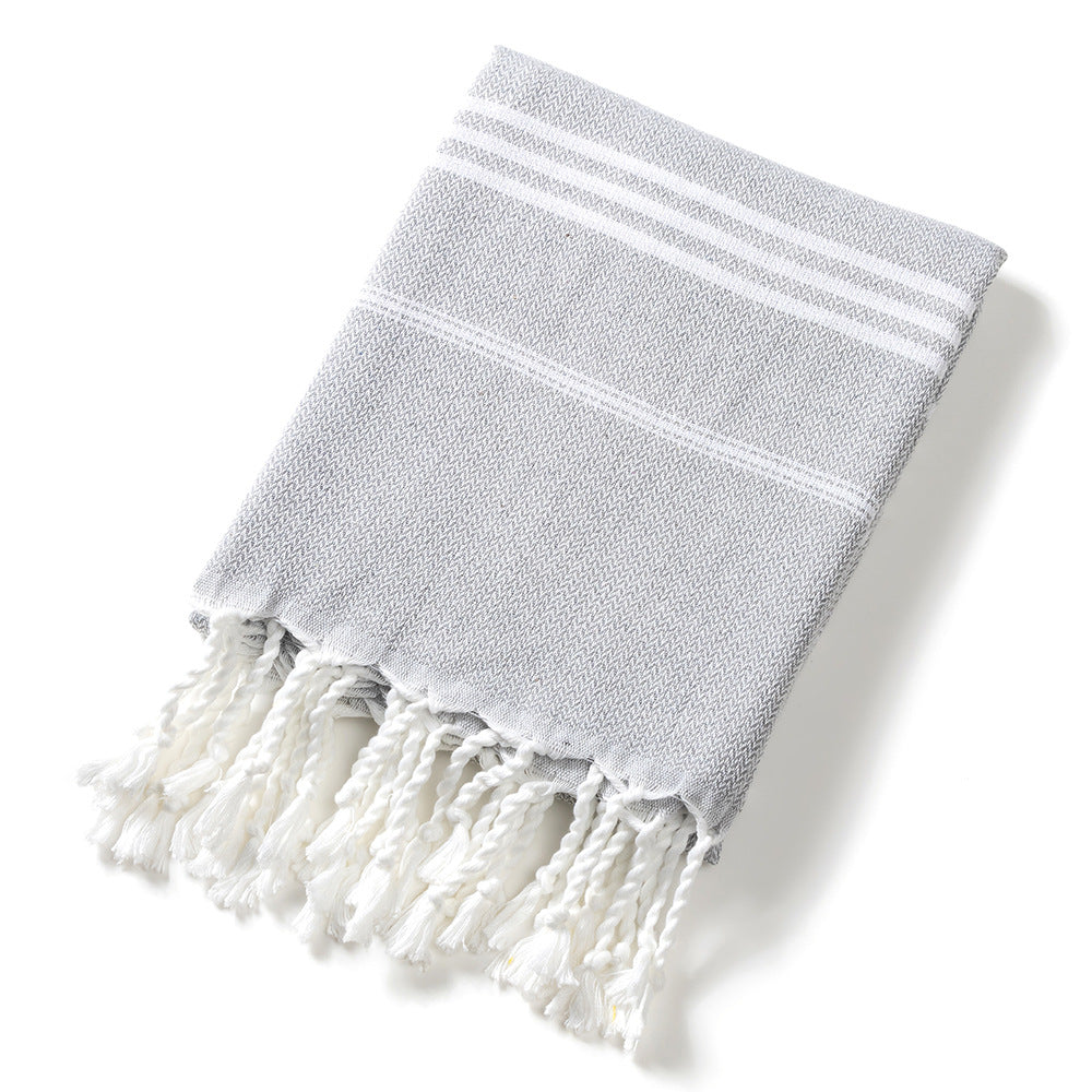 3 Pack Turkish Style Beach Towel Set 90x180cm - Quick Dry Lightweight Large Peshtemal Bath Sheet with Tassels - Emerald green, Light Gray & Pink