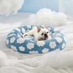 50cm Round Pet Bed Blue Sky & Clouds Design - Soft Plush Donut Cuddler for Small Dogs & Cats - Calming Anxiety Relief & All-Season Comfort