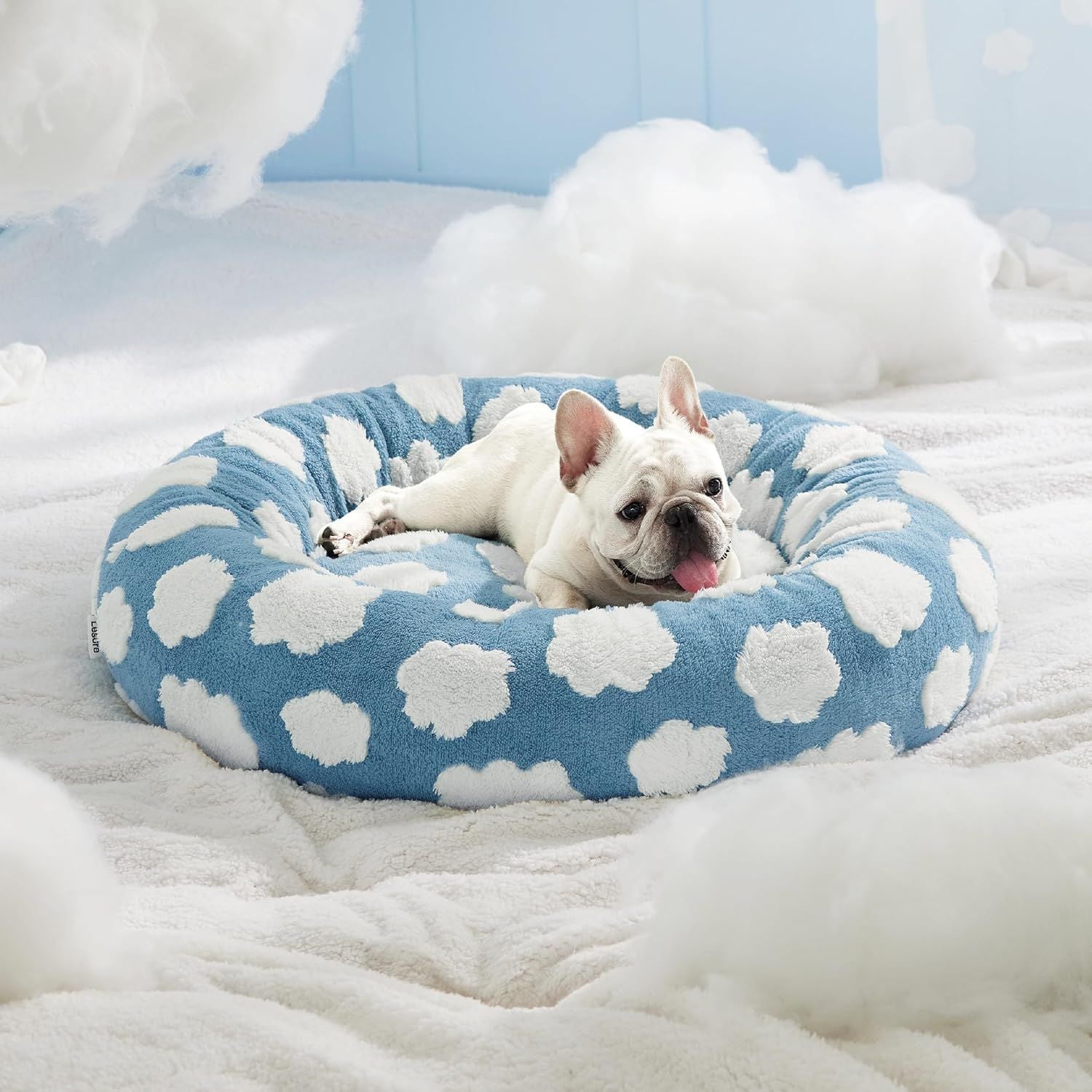 50cm Round Pet Bed Brown & White Checkerboard - Soft Plush Donut Cuddler for Small Dogs & Cats - Calming Anxiety Relief & All-Season Comfort