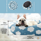 50cm Round Pet Bed Brown & White Checkerboard - Soft Plush Donut Cuddler for Small Dogs & Cats - Calming Anxiety Relief & All-Season Comfort