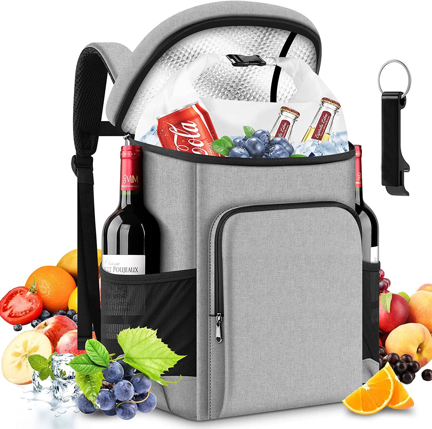Large 45 Can Insulated Cooler Backpack for Picnic, Beach, and Camping in Australia - 36H Cooling, Waterproof Oxford Cloth, Gray