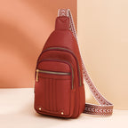Women's Soft PU Leather Sling Bag Crossbody Chest Purse with Adjustable Boho Strap - Lightweight Multi-Pocket Shoulder Daypack for Travel & Daily Use - Red