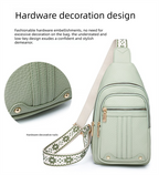 Women's Soft PU Leather Sling Bag Crossbody Chest Purse with Adjustable Boho Strap - Lightweight Multi-Pocket Shoulder Daypack for Travel & Daily Use - Khaki