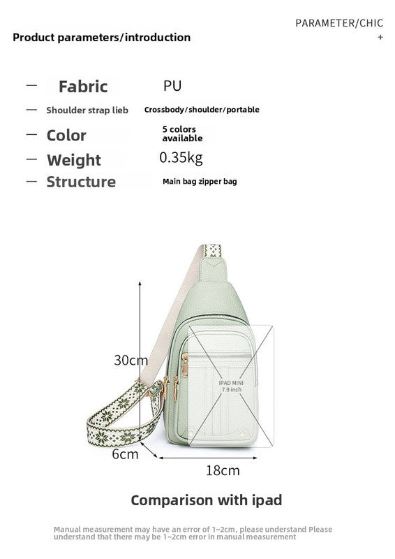 Women's Soft PU Leather Sling Bag Crossbody Chest Purse with Adjustable Boho Strap - Lightweight Multi-Pocket Shoulder Daypack for Travel & Daily Use - Khaki