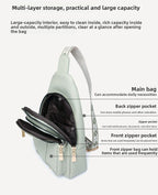 Women's Soft PU Leather Sling Bag Crossbody Chest Purse with Adjustable Boho Strap - Lightweight Multi-Pocket Shoulder Daypack for Travel & Daily Use - Light green