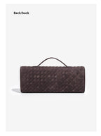 Retro Woven Baguette Handbag for Women Suede Texture PU Leather Shoulder Crossbody Bag Elegant Evening Clutch Khaki