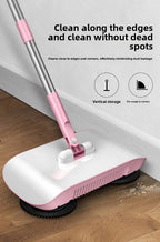 2-in-1 Manual Push Sweeper & Mop with Three Original Clothes - Handheld Floor Cleaner with Sealed Dustbin - Lightweight Cordless Design for Hardwood, Tile, and Marble Floors - Blue