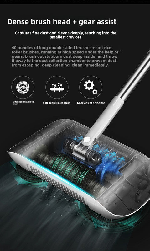 2-in-1 Manual Push Sweeper & Mop with Three Original Clothes - Handheld Floor Cleaner with Sealed Dustbin - Lightweight Cordless Design for Hardwood, Tile, and Marble Floors - Blue