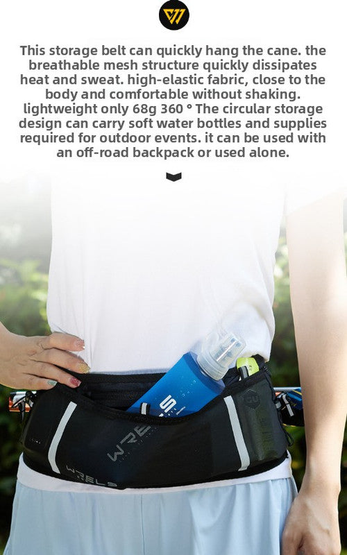 WRELS Trail Running Waist Belt - Lightweight Mesh Hydration Pack with Trekking Pole Holder - Anti-Bounce Phone Storage for Marathon & Hiking - Gray Size S (67-75cm)